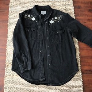 American Eagle Oversized Black Denim Button Up
